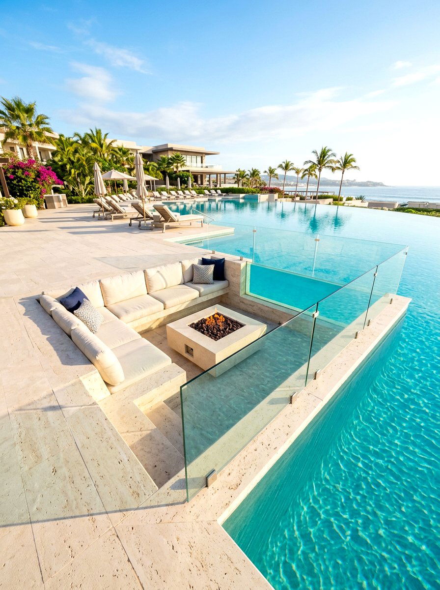 Poolside Sunken Fire Pit - 30 sunken fire pit ideas
