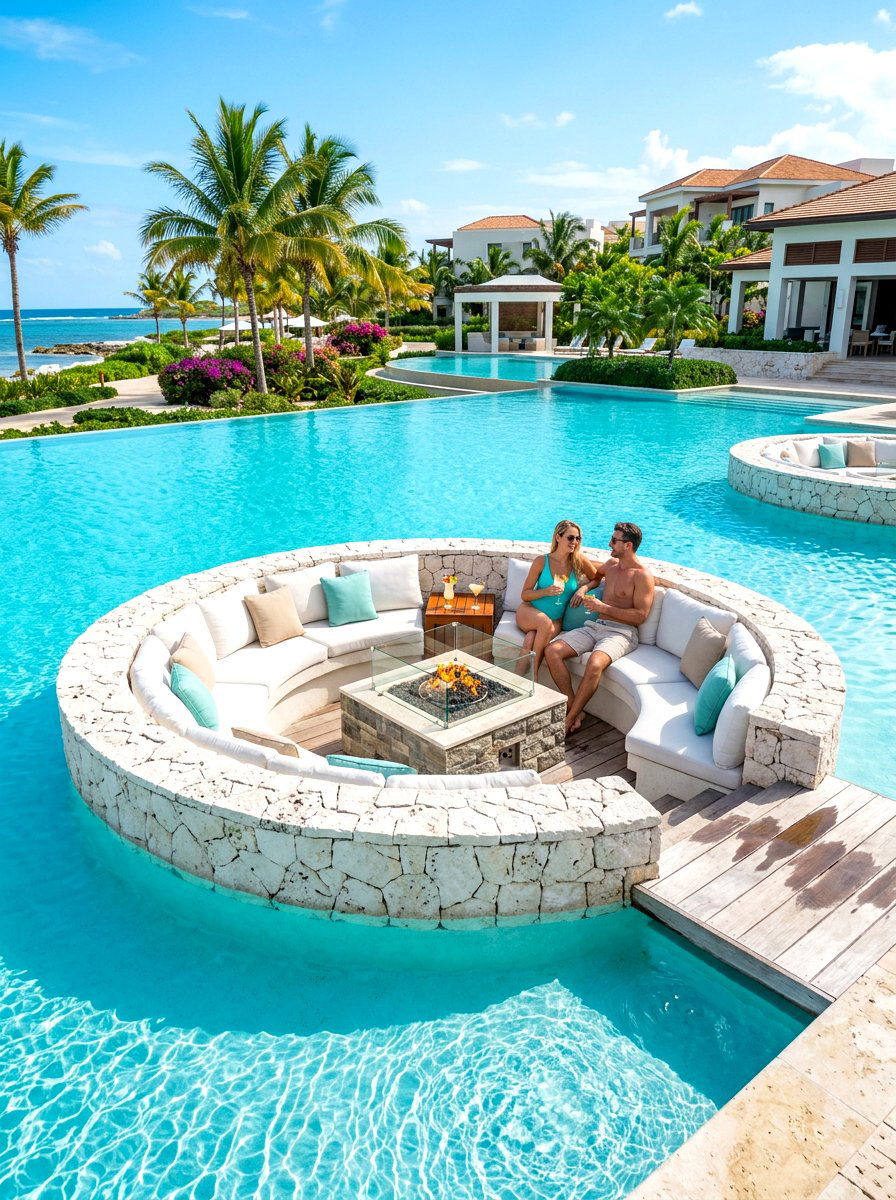 Poolside Sunken Lounge - 30 backyard conversation pit ideas
