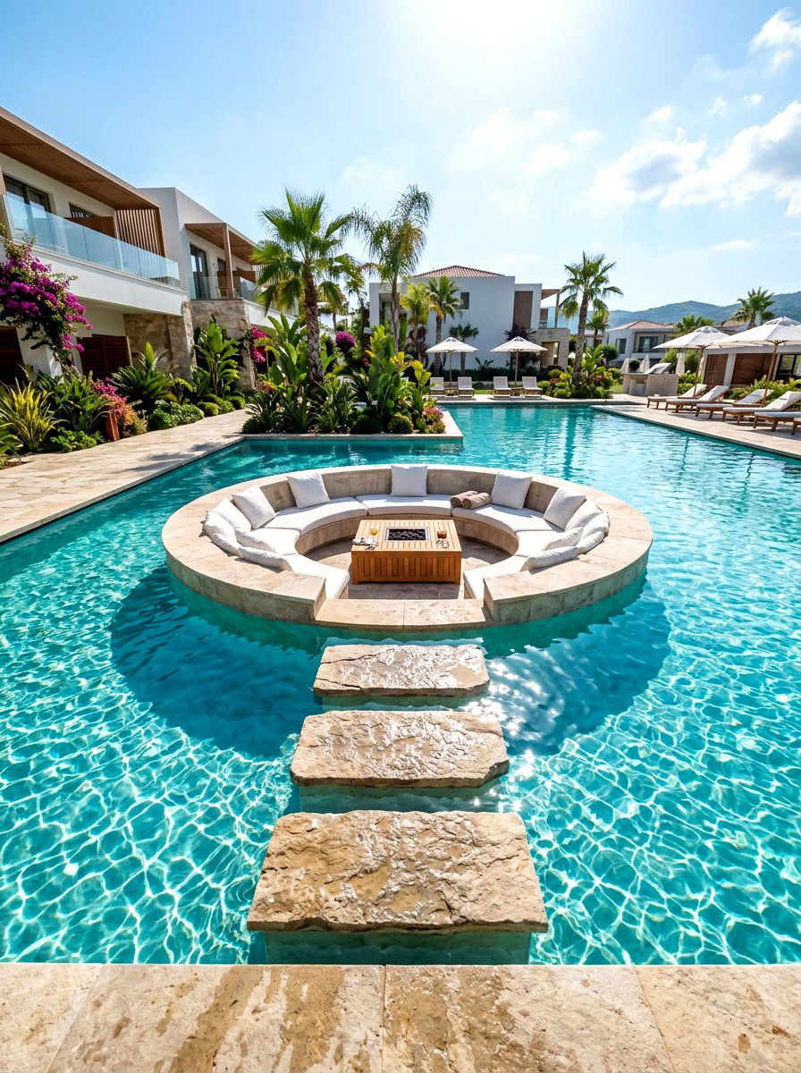 Poolside Sunken Seating - 30 sunken backyard seating ideas