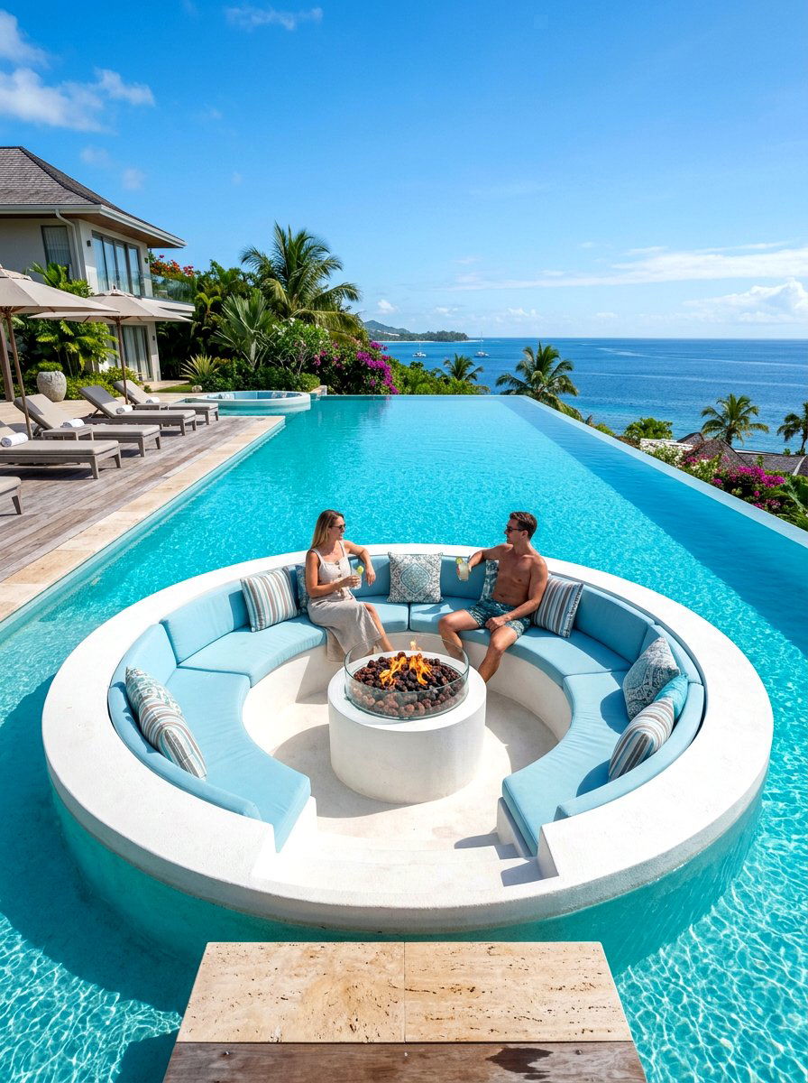 Poolside Sunken Seating - 30 conversation pit patio ideas