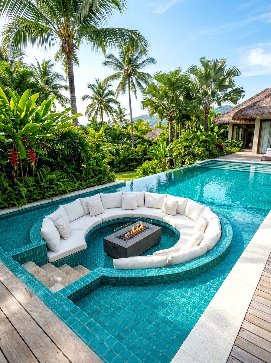 Poolside Sunken Sofa Area - 30 split level seating ideas