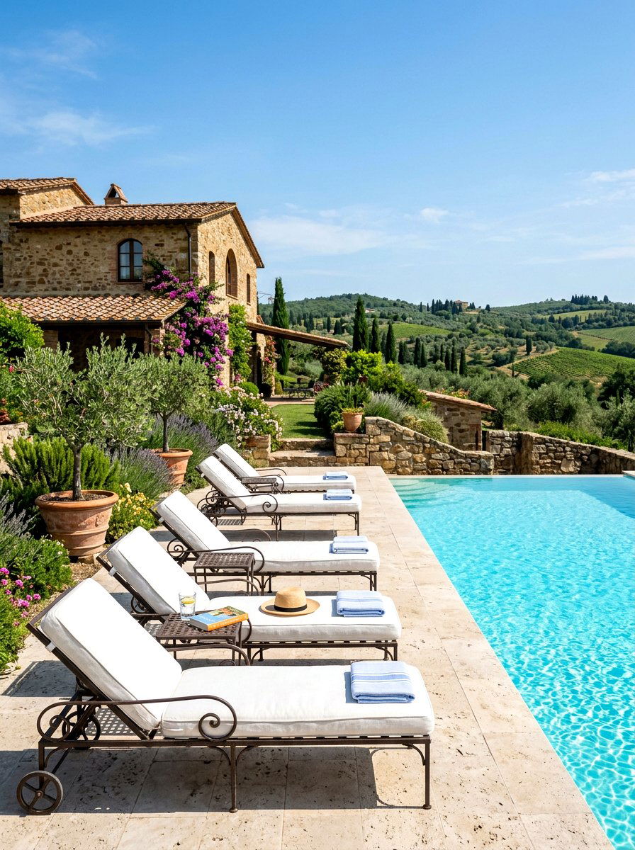 Poolside Tuscan Lounge - 30 Tuscan patio ideas