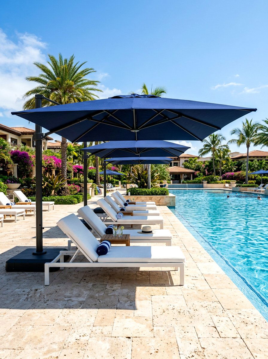 Poolside Umbrella Setup - 30 lap pool backyard decor ideas