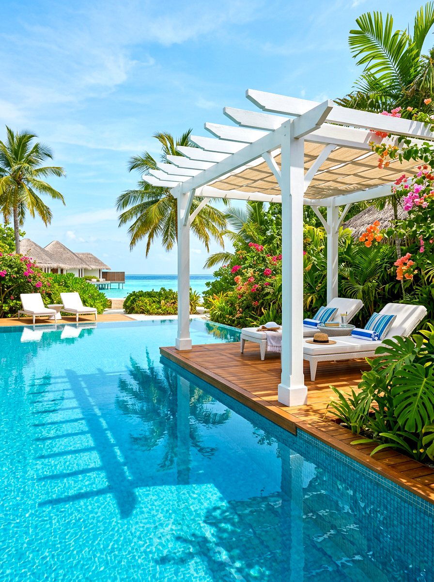 Poolside White Pergola - 30 white pergola ideas