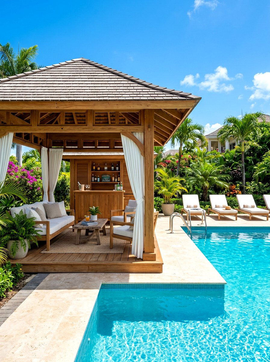 Poolside Wooden Gazebo - 30 wooden gazebo ideas