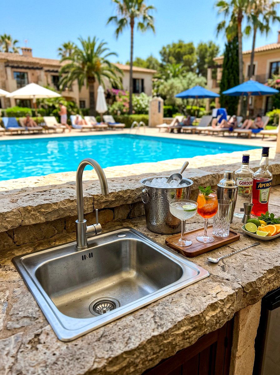 Poolside bar sink station - 30 outdoor sink station ideas