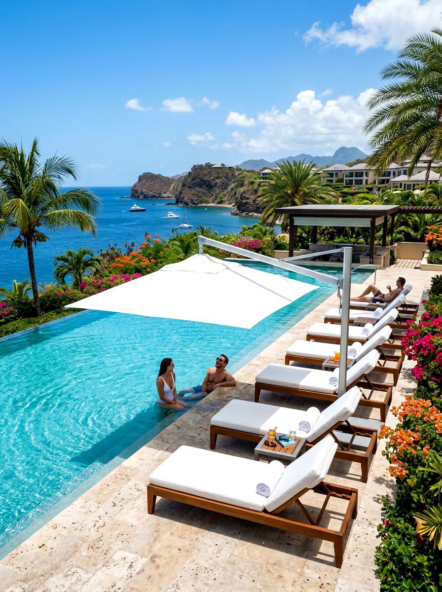 Poolside cantilever umbrella - 30 garden umbrella ideas