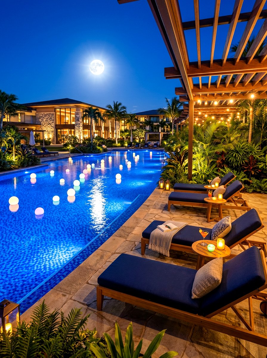 Poolside evening lounge area - 30 starlit patio hosting ideas