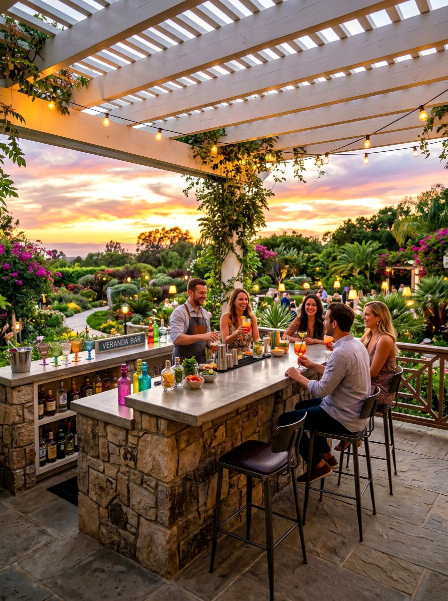 Poolside fire bowl water feature - 30 resort poolside patio ideas