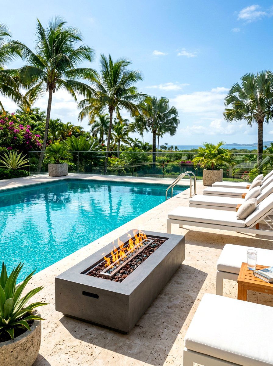 Poolside fire pit - 30 fire pit lounge ideas