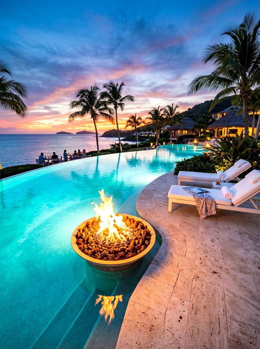 Poolside gas fire pit - 30 gas fire lounge patio ideas