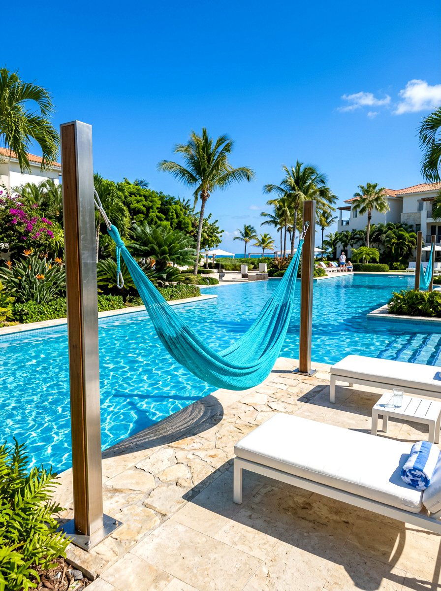 Poolside hammock setup - 30 hammock patio ideas