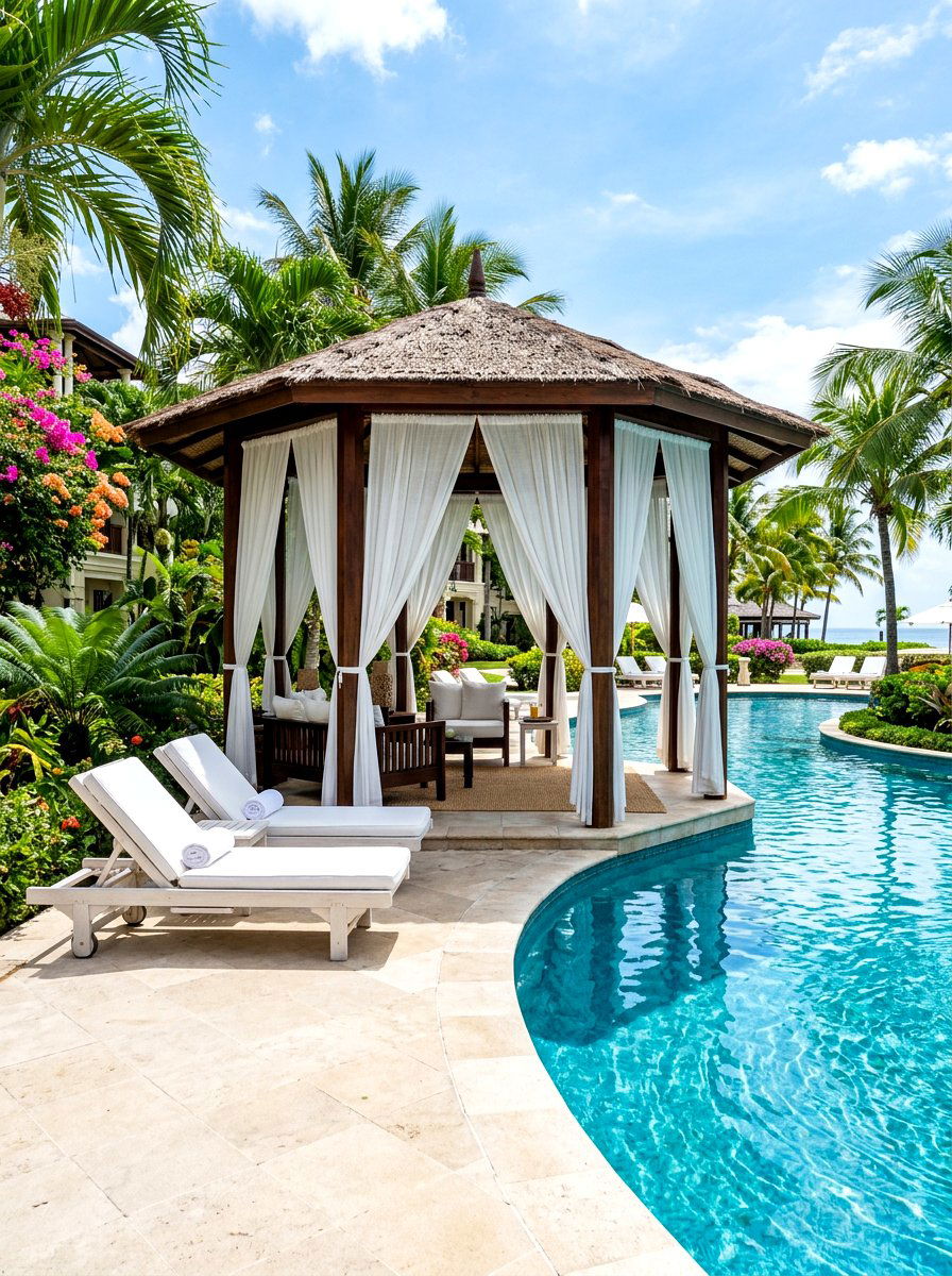 Poolside hexagon pavilion - 30 hexagon pavilion ideas