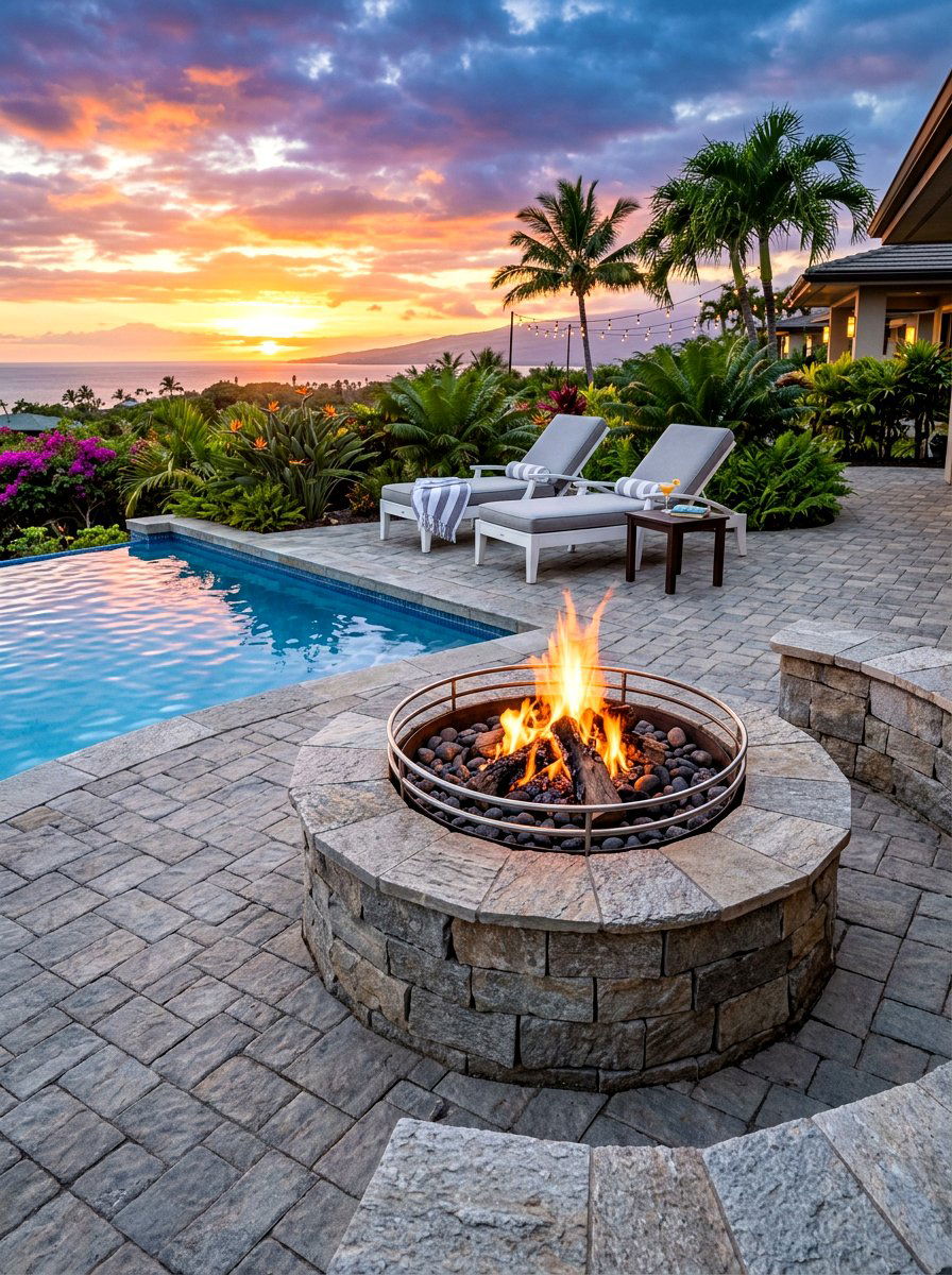 Poolside paver fire pit - 30 paver fire pit patio ideas