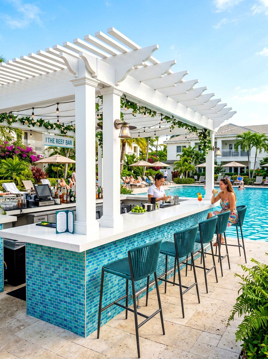 Poolside pergola bar - 30 pergola with kitchen ideas