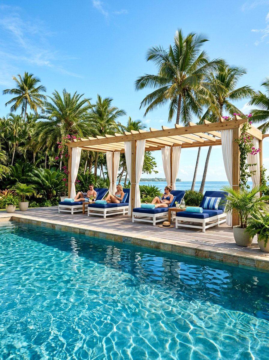 Poolside pergola lounge - 30 pergola lounge area ideas