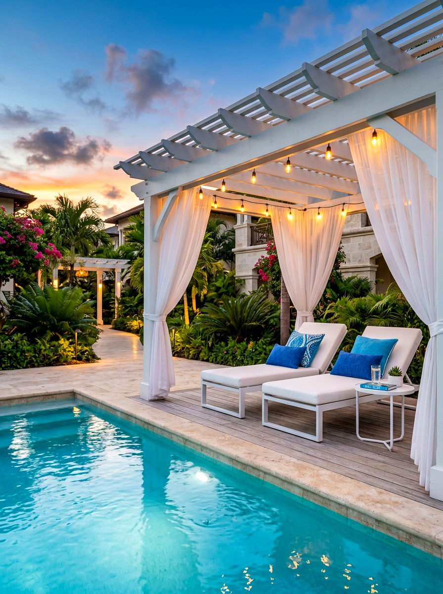 Poolside pergola lounge area - 30 open pergola seating ideas