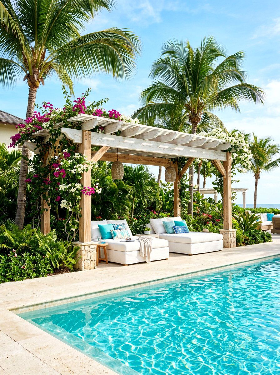 Poolside pergola lounge - 30 patio pergola ideas