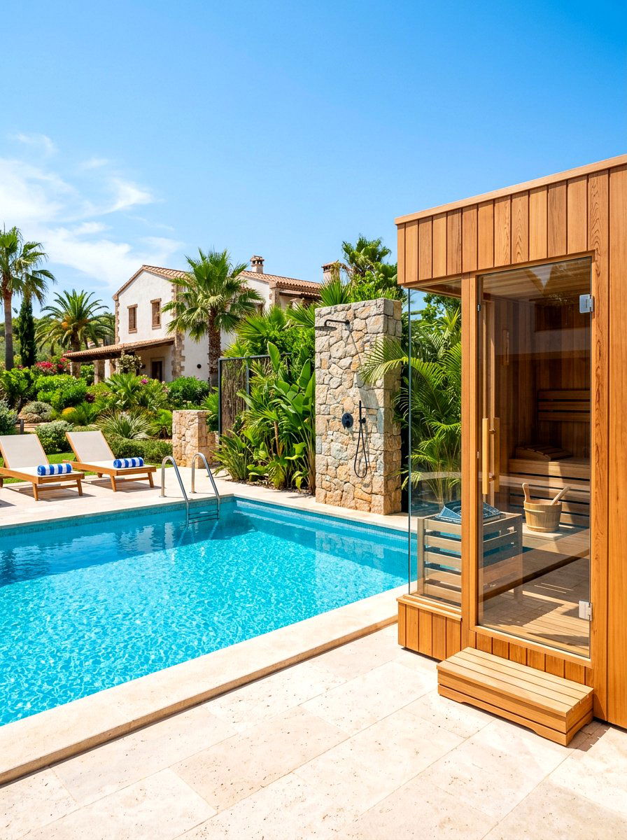 Poolside sauna and shower - 30 contrast therapy room ideas