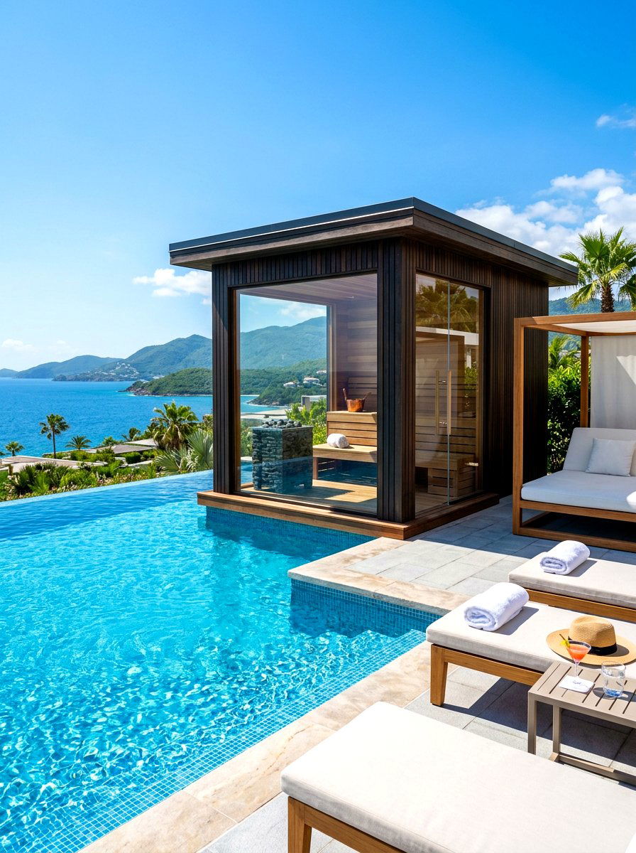 Poolside sauna retreat - 30 outdoor sauna backyard ideas aesthetic