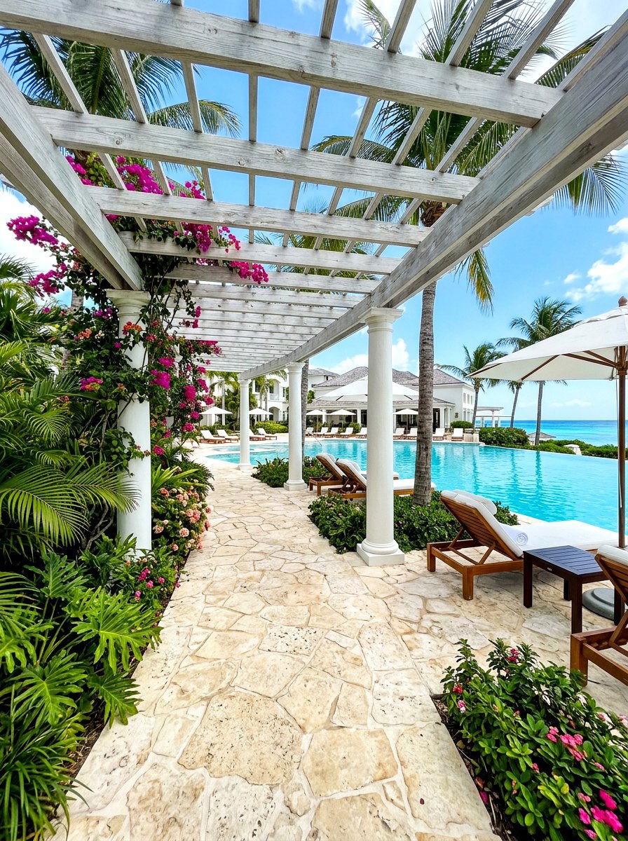 Poolside stone pergola walkway - 30 pergola walkway ideas