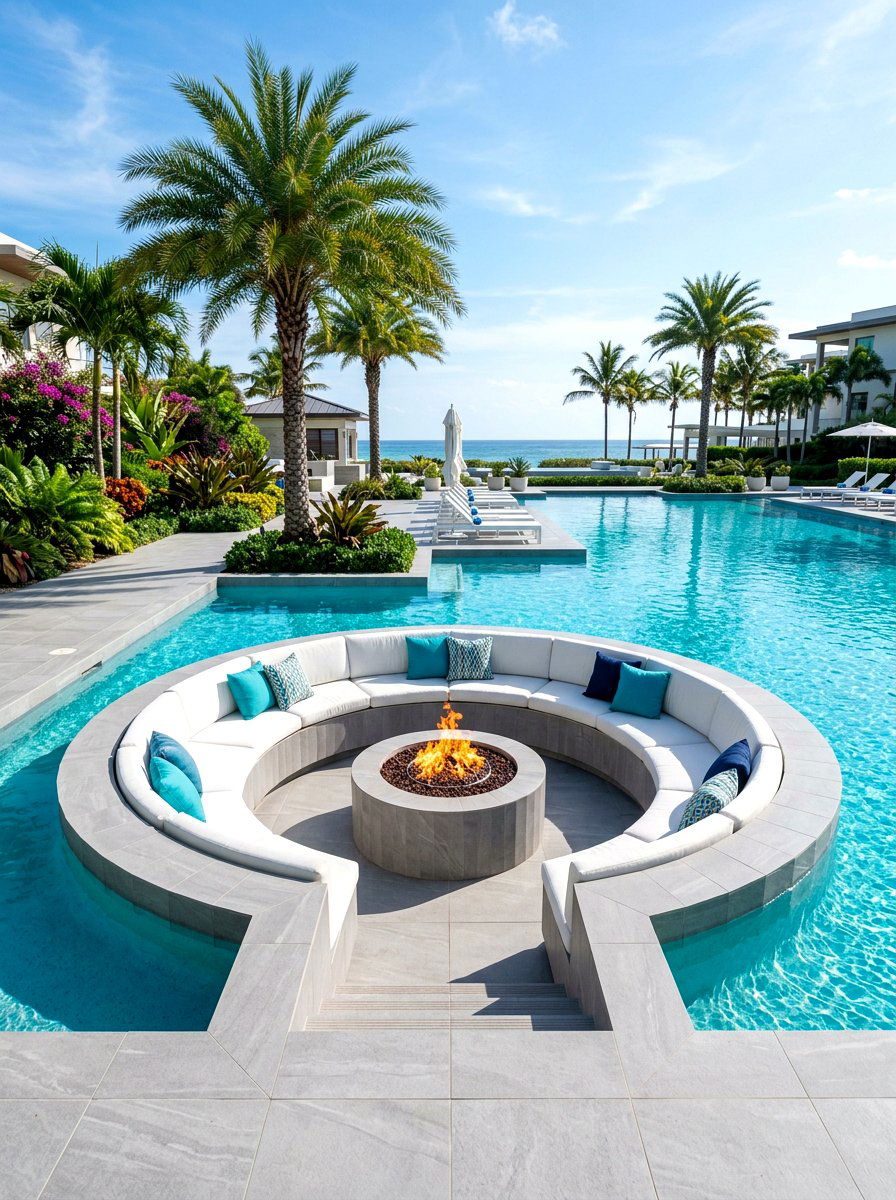 Poolside sunken fire pit - 30 sunken conversation pit ideas