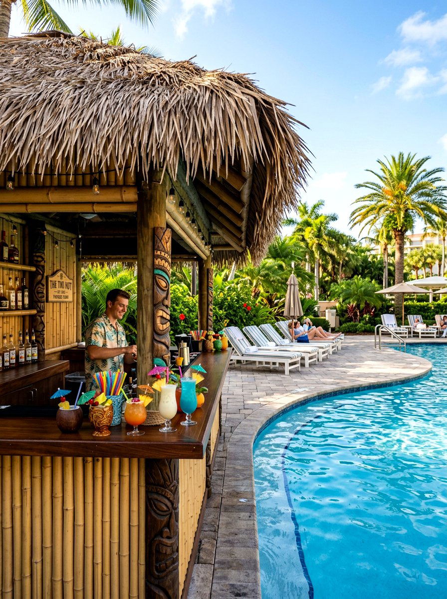 Poolside tiki bar - 30 drink station patio ideas