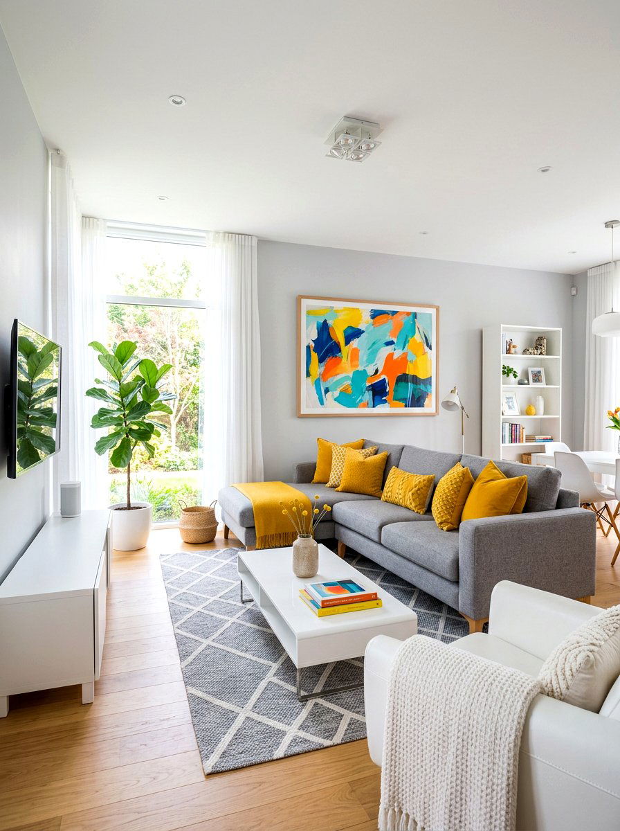 Pop Of Color Accent - 30 first apartment living room ideas