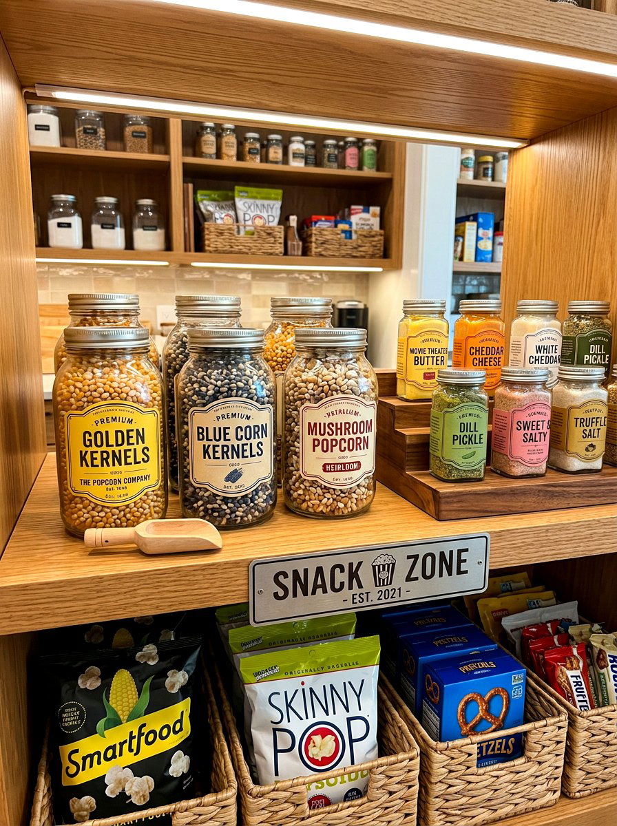 Popcorn kernel glass jars - 30 pantry decanting ideas