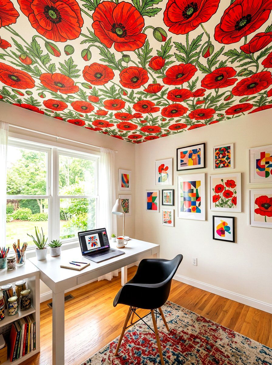Poppy Floral Ceiling - 30 vintage floral ceiling ideas