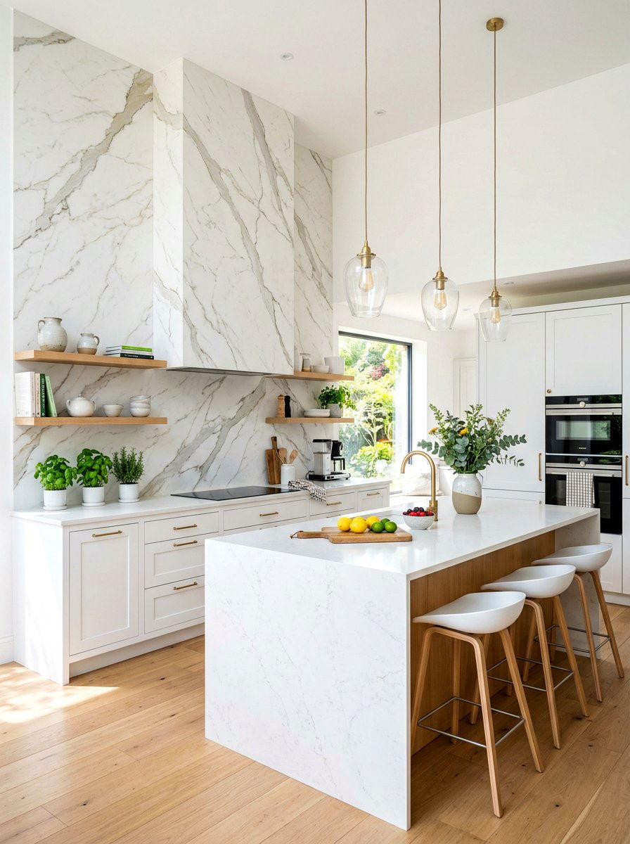 Porcelain Slab Backsplash - 30 slab stone kitchen ideas