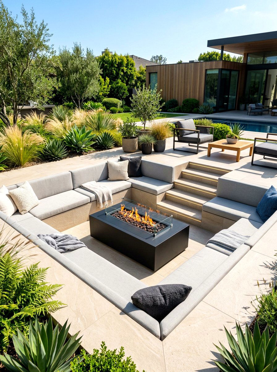 Porcelain Tile Sunken Pit - 30 conversation pit backyard ideas