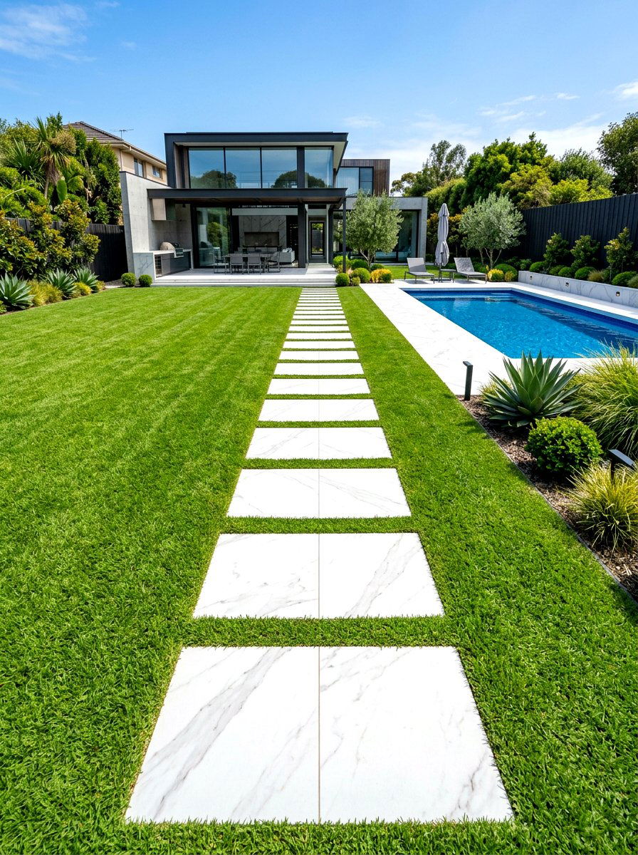 Porcelain outdoor pavers - 30 stepping stones through grass ideas