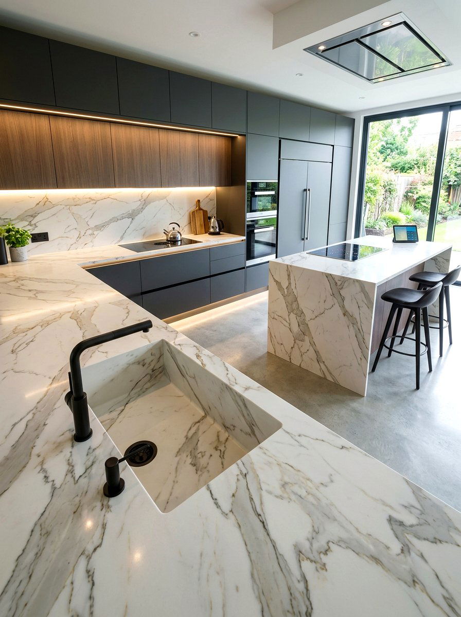 Porcelain slab kitchen sink - 30 integrated sink countertop ideas