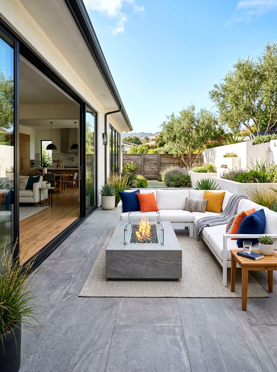 Porcelain tile fire pit - 30 gas fire lounge patio ideas