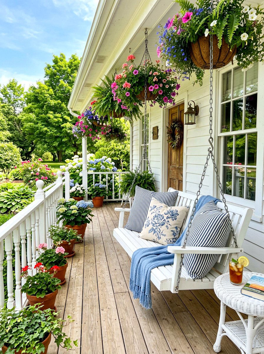 Porch Swing Seating - 30 cottage home decor ideas