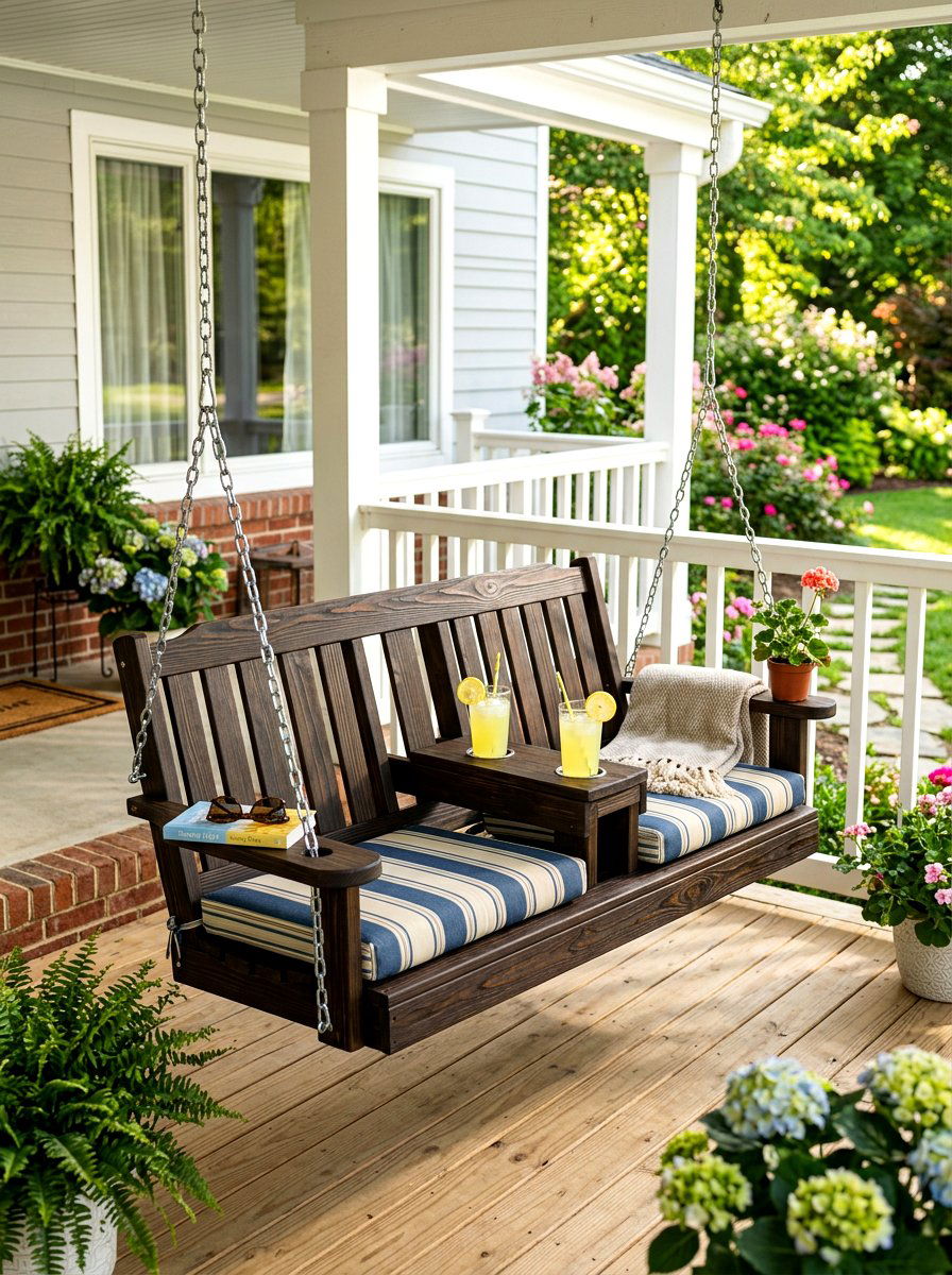 Porch Swing With Cup Holders - 30 front porch swing ideas