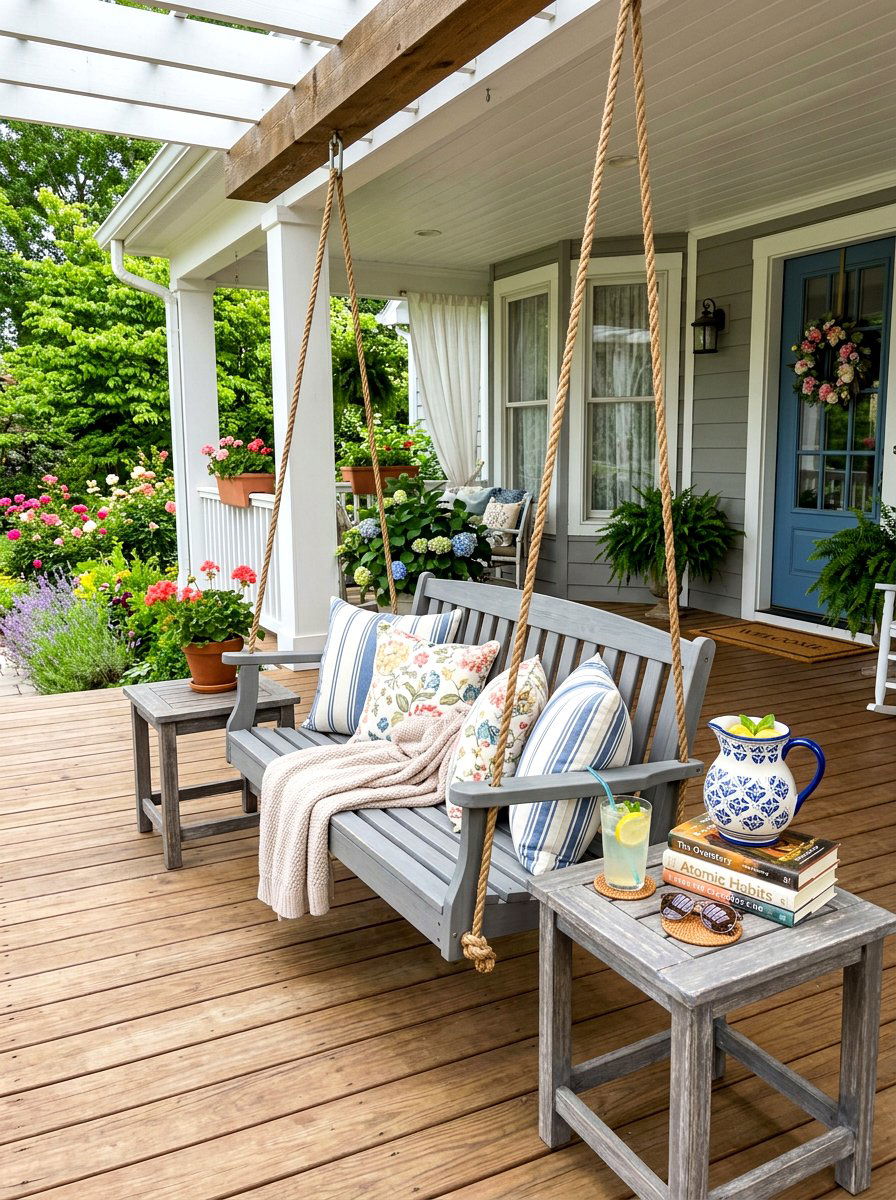 Porch Swing With Side Tables - 30 farmhouse porch swing ideas