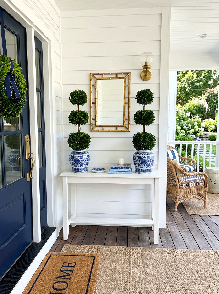 Porch Topiary Arrangement - 30 coastal prep porch ideas