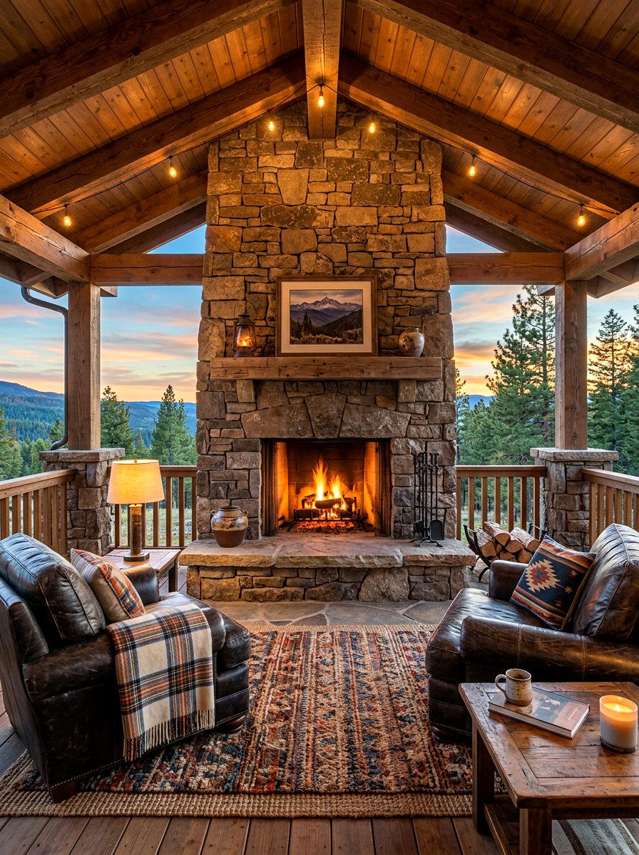 Porch With Fireplace - 30 back porch ideas