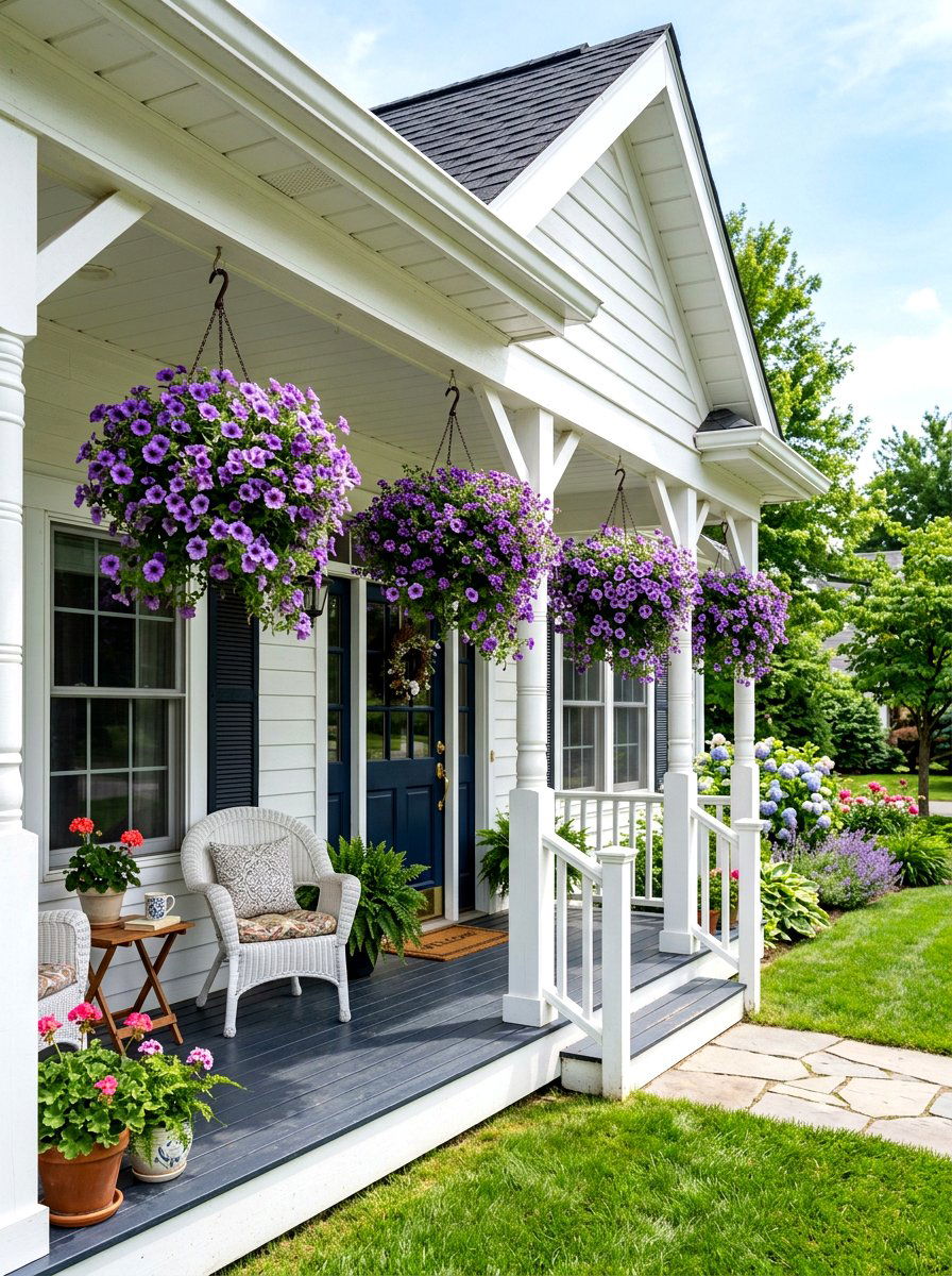 Porch With Hanging Basket Plants - 30 curb appeal front porch ideas
