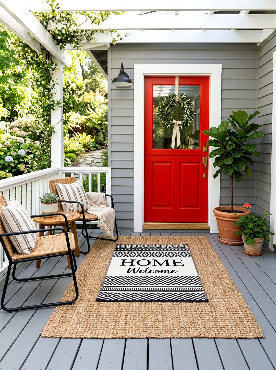 Porch With Layered Rugs - 30 curb appeal front porch ideas