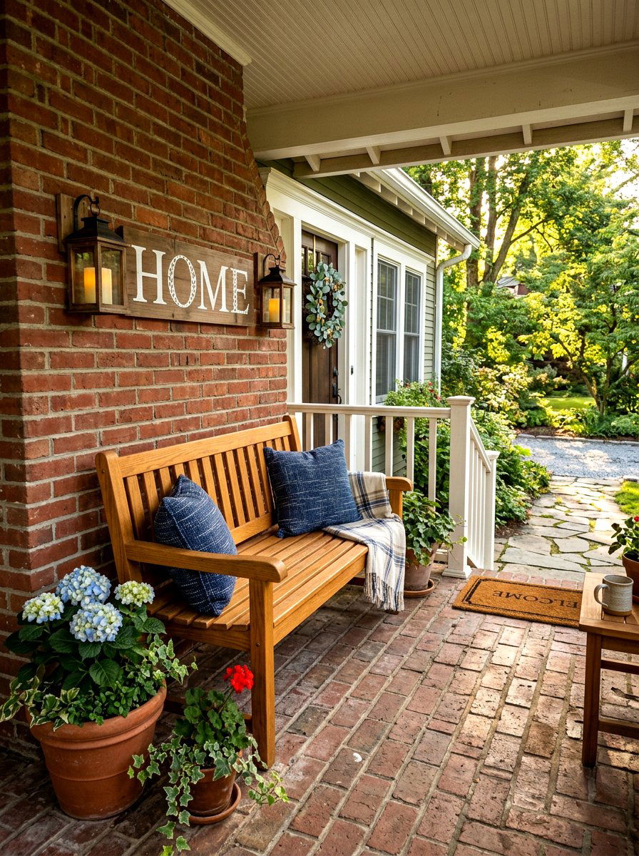 Porch With Wooden Bench - 30 curb appeal front porch ideas