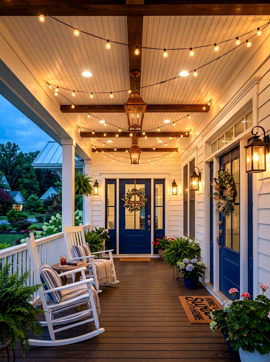 Porch ceiling lighting - 30 string light ideas