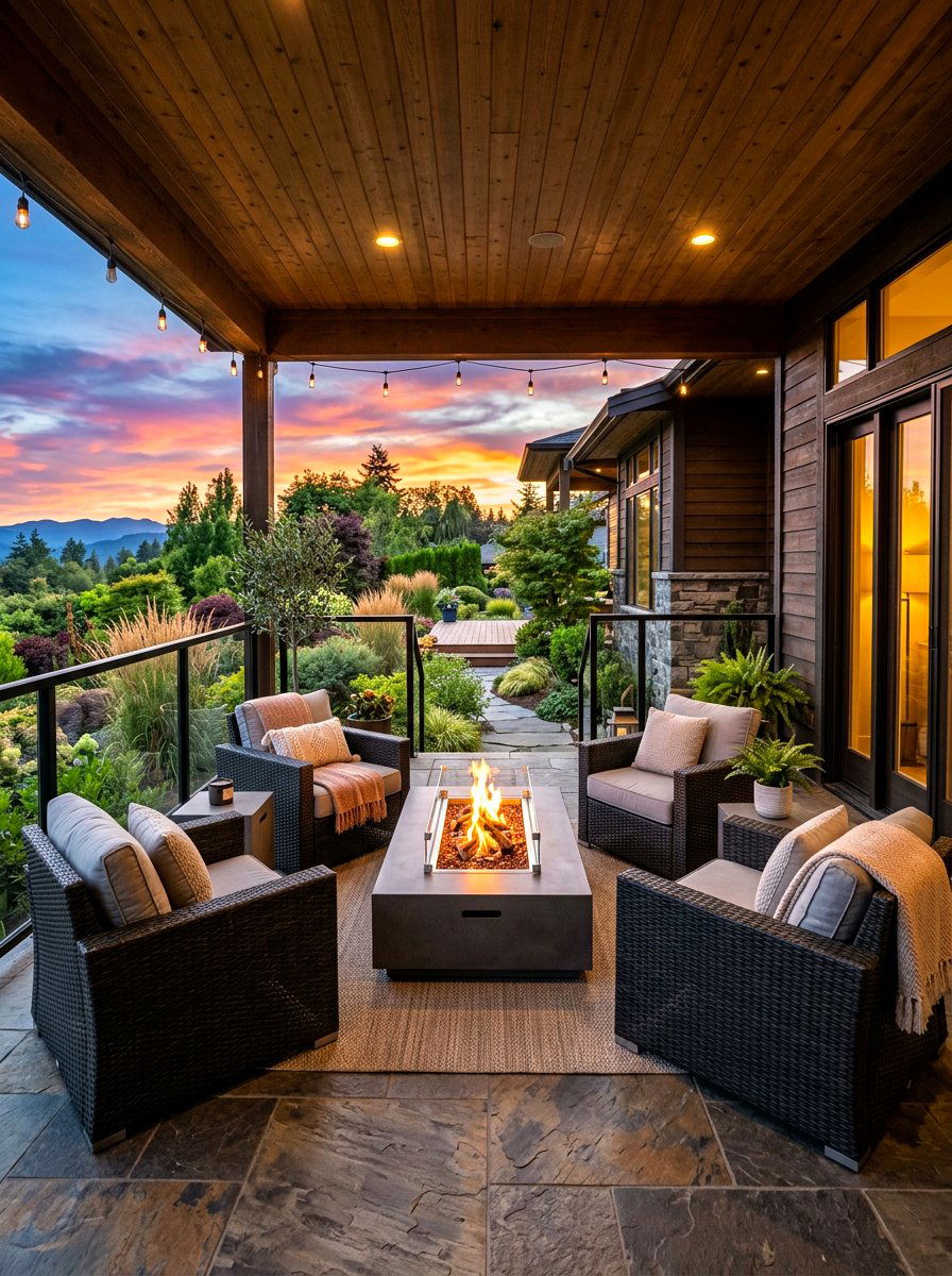 Porch fire pit - 30 cozy evening porch ideas