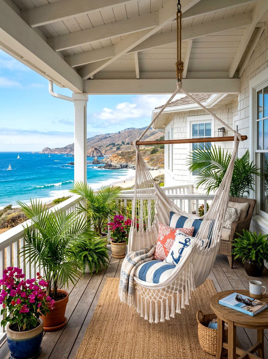 Porch hammock swing - 30 surf shack decor ideas