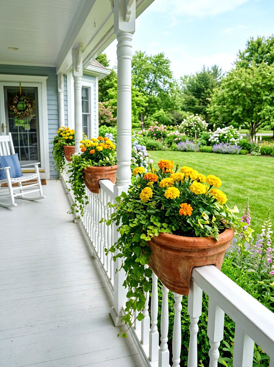 Porch railing planters - 30 simple curb appeal ideas