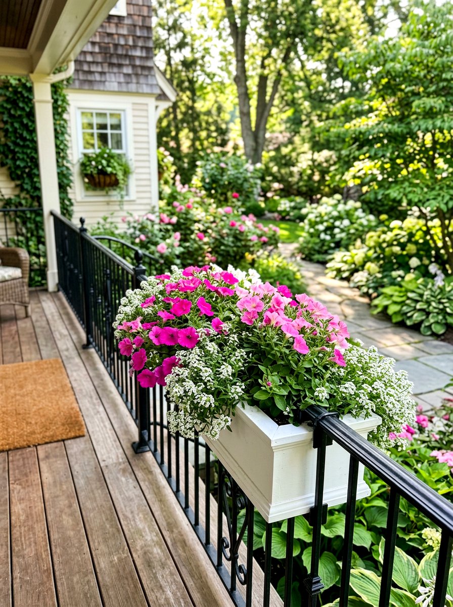 Porch railing window box - 30 charming stoop decor ideas