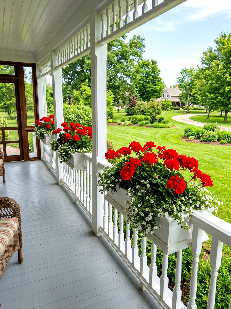 Porch railing with flower boxes - 30 spring porch layering ideas