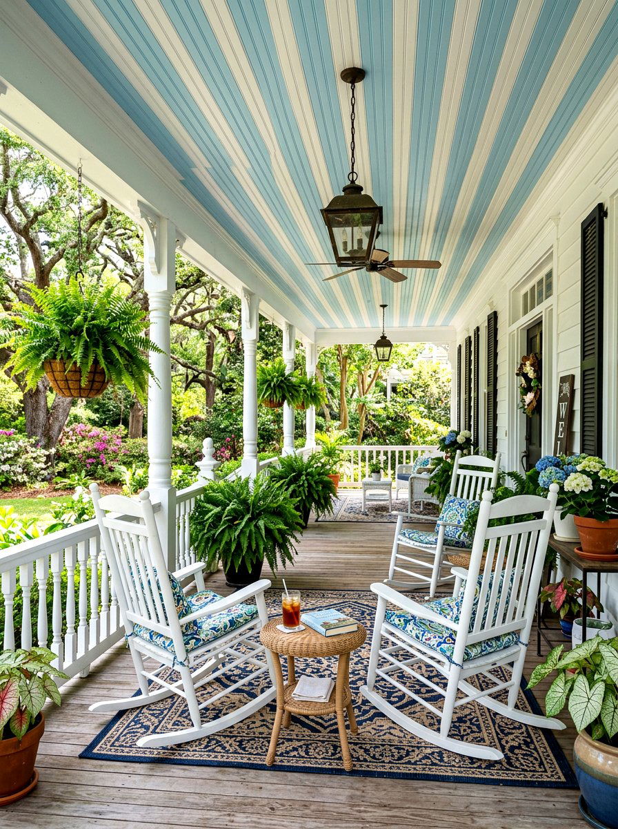 Porch striped ceiling - 30 striped ceiling ideas